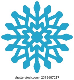 Un simple icono de copo de nieve para Navidad. Icono de vector plano. Ornamento de año nuevo. Ilustración vectorial azul aislada en fondo blanco. Silhouette