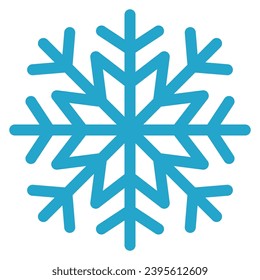 Simple snowflake icon for Christmas. Flat vector icon. New year ornament. Blue vector illustration isolated on white background. Silhouette