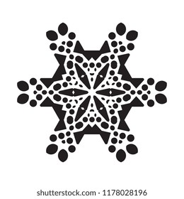 Simple snowflake icon with dots and round elements isolated on white background. Snow flake element for Christmas winter design and New Year decoration. Refrigerator vector symbols or logo