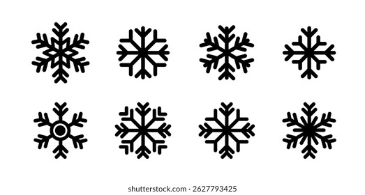 Icono simple del copo de nieve en diseño de estilo de línea sobre fondo blanco