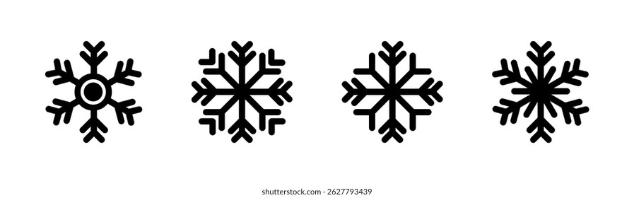 Icono simple del copo de nieve en diseño de estilo de línea sobre fondo blanco