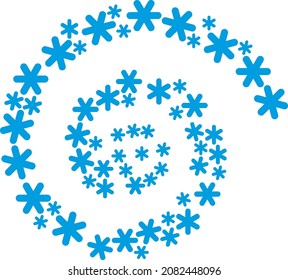 Simple snowflake icon spiral twist composition. Simple snowflake items are shaped into spiral vector illustration. Abstraction twist combined from scattered simple snowflake icons.