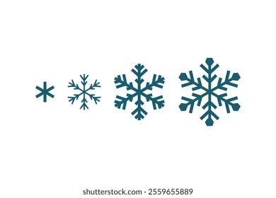 Simple snowflake icons of increasing size.