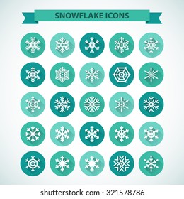 Simple Snowflake Icons With Long Shadow Effect