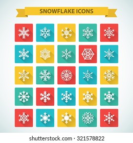 Simple snowflake icons with long shadow effect
