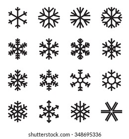 Simple Snowflake Icons. Symbols Of Winter, Frost, Snow, Freezer, Refrigerator, Frozen Food. Vector Illustration. Variant With Square Ends