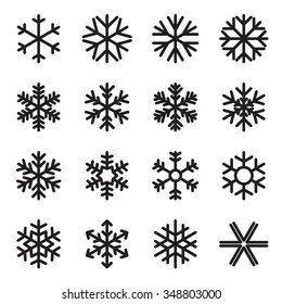 Simple Snowflake Icons. Symbols Of Winter, Frost, Snow, Freezer, Refrigerator, Frozen Food. Vector Illustration. Variant With Rounded Ends