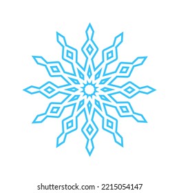 Simple snowflake made of blue lines. Festive decoration for New Year and Christmas, symbol of winter, element for design. Vector illustration