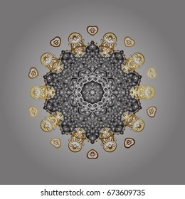 Simple snowflake ornamental pattern, floral elements, decorative ornament. Arab, Asian, ottoman motifs in colors. Vector illustration. Ornamental pattern on gray background.