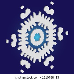 Simple snowflake with shadow on blue background. Effective concept with expressive forms and colors. Vector illustration - art. White New Year and Christmas 3d ornament for banner or cards.