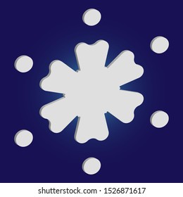 Simple snowflake with shadow on blue background. Vector illustration - postcard. Effective concept with expressive forms and colors. White New Year and Christmas 3d ornament for banner or cards. Simple snowflake with shadow on blue background. Vector illustration - postcard. Effective concept with expressive forms and colors. White New Year and Christmas 3d ornament for banner or cards.