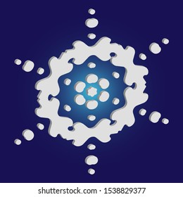 Simple snowflake with shadow on blue background. Vector illustration - template. Cool concept with expressive forms and colors. White New Year and Christmas 3d ornament for banner or cards.