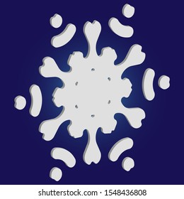 Simple snowflake with shadow on blue background. Vector illustration - texture. Original concept with expressive forms and colors. White New Year and Christmas 3d ornament for banner or cards.