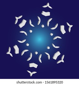 Simple snowflake with shadow on blue background. Vector illustration - wallpaper. Magic concept with expressive forms and colors. White New Year and Christmas 3d ornament for banner or cards.