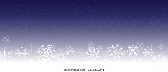 Simple snowflakes background at night. Snowfall weather white dark violet vector.