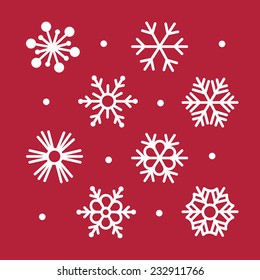 Colección simple de copos de nieve en rojo