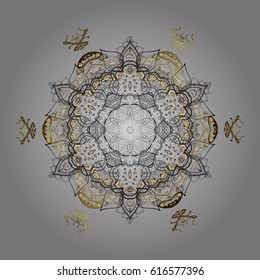 Simple snowflakes, floral elements, decorative ornament. Winter pattern on gray background. Vector illustration. Arab, Asian, ottoman motifs in colors.