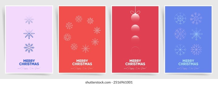 Simple Snowflakes and Ornament Christmas Posters. Minimalist and Elegant Designs for Festive Holiday Greeting Cards and Posters.