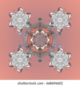 Simple snowflakes ornamental pattern, floral elements, decorative ornament. Ornamental pattern on colorfil background. Arab, Asian, ottoman motifs. Vector illustration.