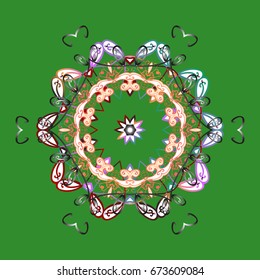 Simple snowflakes ornamental pattern, floral elements, decorative ornament. Vector illustration. Ornamental pattern on colorful background. Arab, Asian, ottoman motifs in colors.