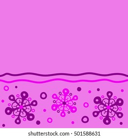 Simple snowflakes seamless pattern, floral elements, decorative ornament. Horizontal seamless pattern on violet background. Arab, Asian, ottoman motifs. Vector illustration with place for your text.
