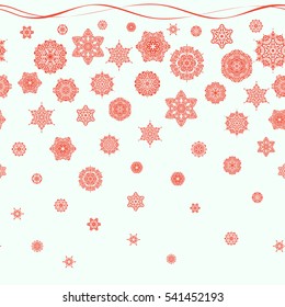 Simple snowflakes seamless pattern, floral elements, decorative ornament. Vector illustration. Seamless pattern on neutral background. Arab, Asian, ottoman motifs.