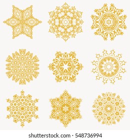 Simple snowflakes set, floral elements, decorative ornament. Arab, Asian, ottoman motifs. Vector illustration. Illustration on a neutral background.