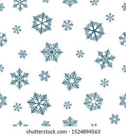 Simple snowflakes xmas texture. Holiday snowflake tile print, falling snow grid cute seamless pattern, delicate frozen drops background