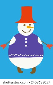 simple snowman in clothes vector illustration
