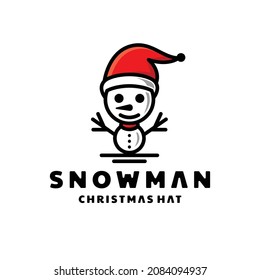 Simple snowman icon cartoon in white background, logo template vector design