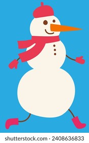 simple snowman running vector illustration