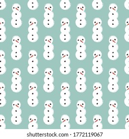 Simple snowman seamless vector pattern. Winter themed surface print design for fabrics, textiles, stationery, scrapbooking, christmas wrapping paper, and seasonal packaging.