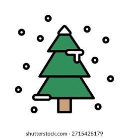 Einfache verschneiten Weihnachtsbaum Vektor Illustration, Gefüllte Stil Symbol.