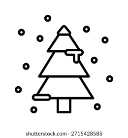 Simple Snowy Christmas Tree Vector Illustration, Line Style Icon.