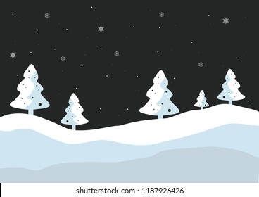 Simple snowy landscape by night, vector illustration for winter and christmas
