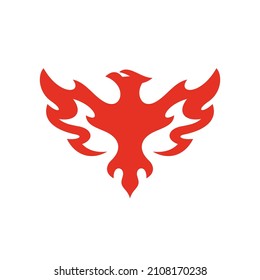 Simple soaring phoenix bird logo design. Flying eagle, hawk, falcon with fire wing vector icon