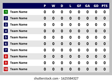 simple soccer standings vector template. football standings table.