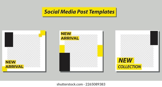 Einfache Vorlage für Social Media-Post mit attraktiven, weißen, gelben und schwarzen Grundfarben
