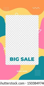 Simple social media story vertical poster template with transparent box photo product placeholder. Minimal pastel color abstract fluid liquid geometric shape vector illustration background design