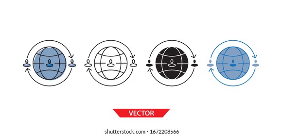 Simple social network icon on white background 4 types such as outline, black, color, outline and color. Vector illustration.