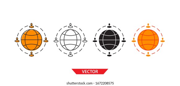 Simple social network icon on white background 4 types such as outline, black, color, outline and color. Vector illustration.