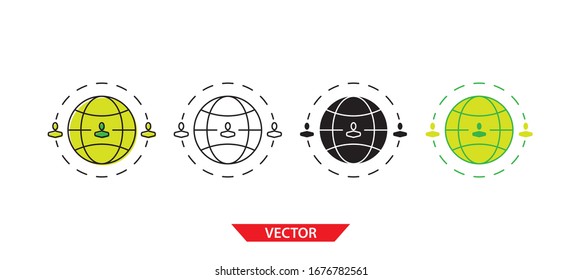 Einfache soziale Netzwerk-Symbol auf weißem Hintergrund 4 Typen wie Umriss, Schwarz, Farbe, Umriss und Farbe. Vektorillustration.