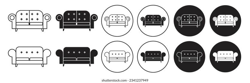 simple Sofa Icon set. living room modern Sofa furniture vector symbol in black color. simple lounge couch sign.