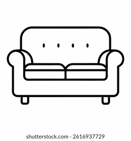 Simple Sofa Line Art Icon – Minimal Vector Illustration Isolated on White Background