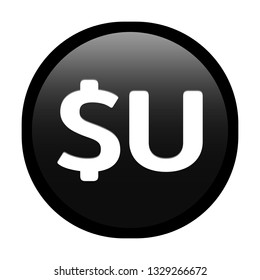 Simple soft Black Currency symbols icon : Uruguay’s Uruguayan peso UYU circle money coin button with inner shadow illustration in vector