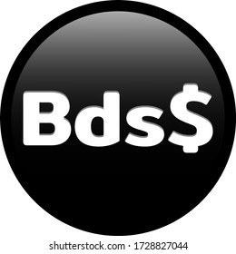 Simple soft Black Currency symbols icon :  Barbados’s Barbadian dollar Bds$ code BBD circle money coin button with inner shadow illustration in vector
