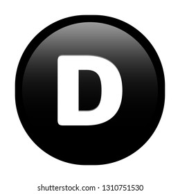 Simple soft Black English alphabet letter D circle button with inner shadow illustration in vector