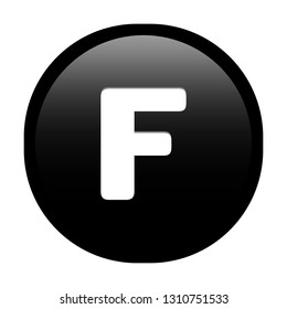 Simple soft Black English alphabet letter F circle button with inner shadow illustration in vector