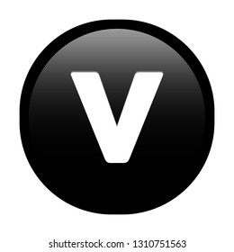 Simple soft Black English alphabet letter V circle button with inner shadow illustration in vector