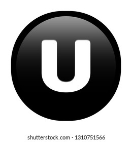 Simple soft Black English alphabet letter U circle button with inner shadow illustration in vector